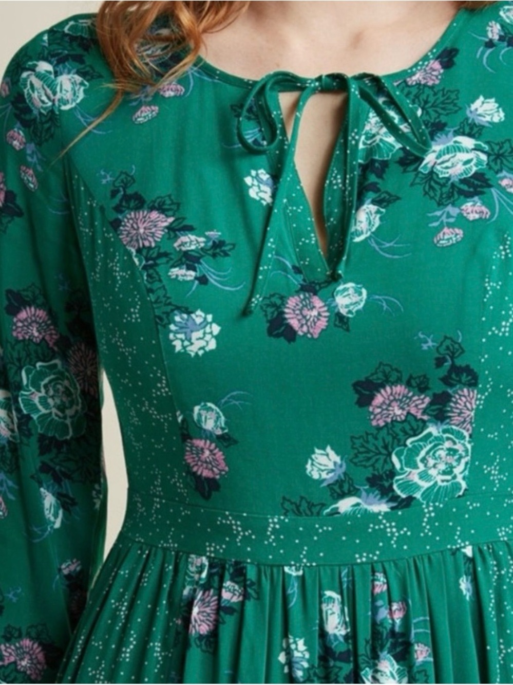 Modcloth Emerald Green Floral Tie-Neck Maxi Dress - Picture 3 of 9
